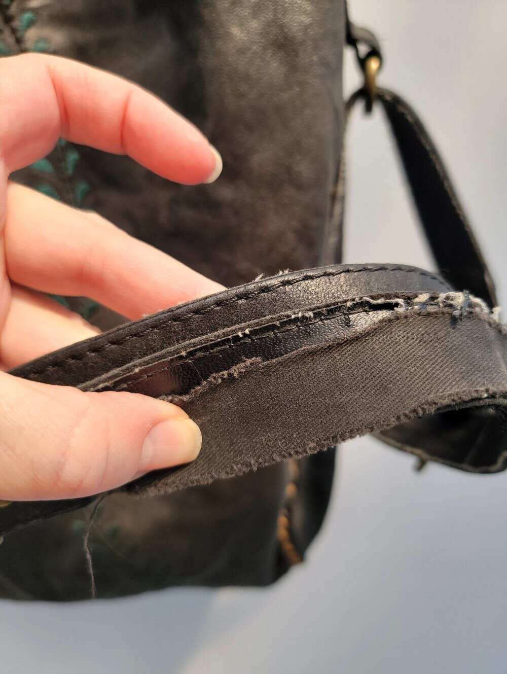 Lucky Brand Abbey Road Vintage Black Leather Hobo Bag Boho Embroidered Festival - Picture 11 of 15